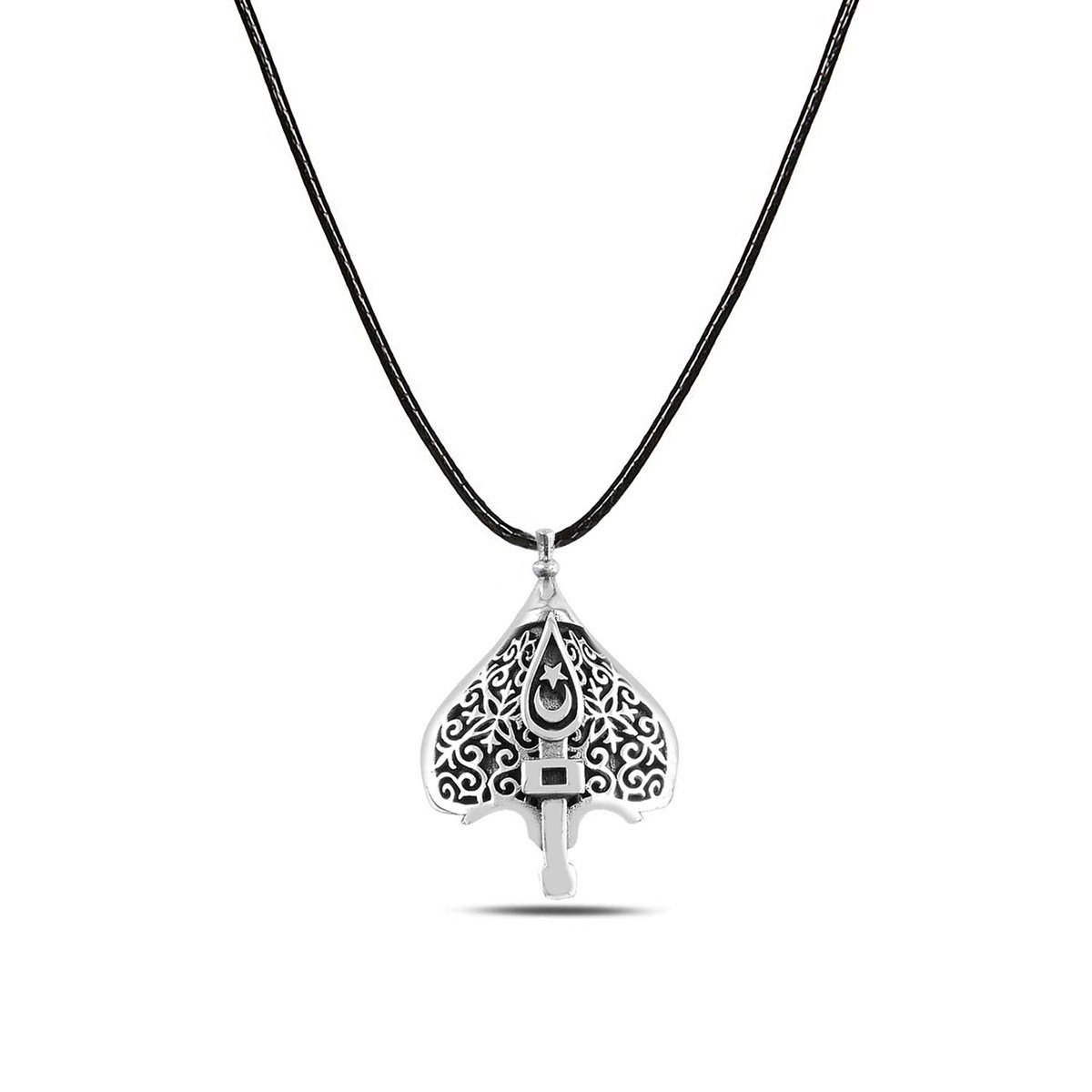 Kalkan Motifli Ay Yıldız Gümüş Kolye