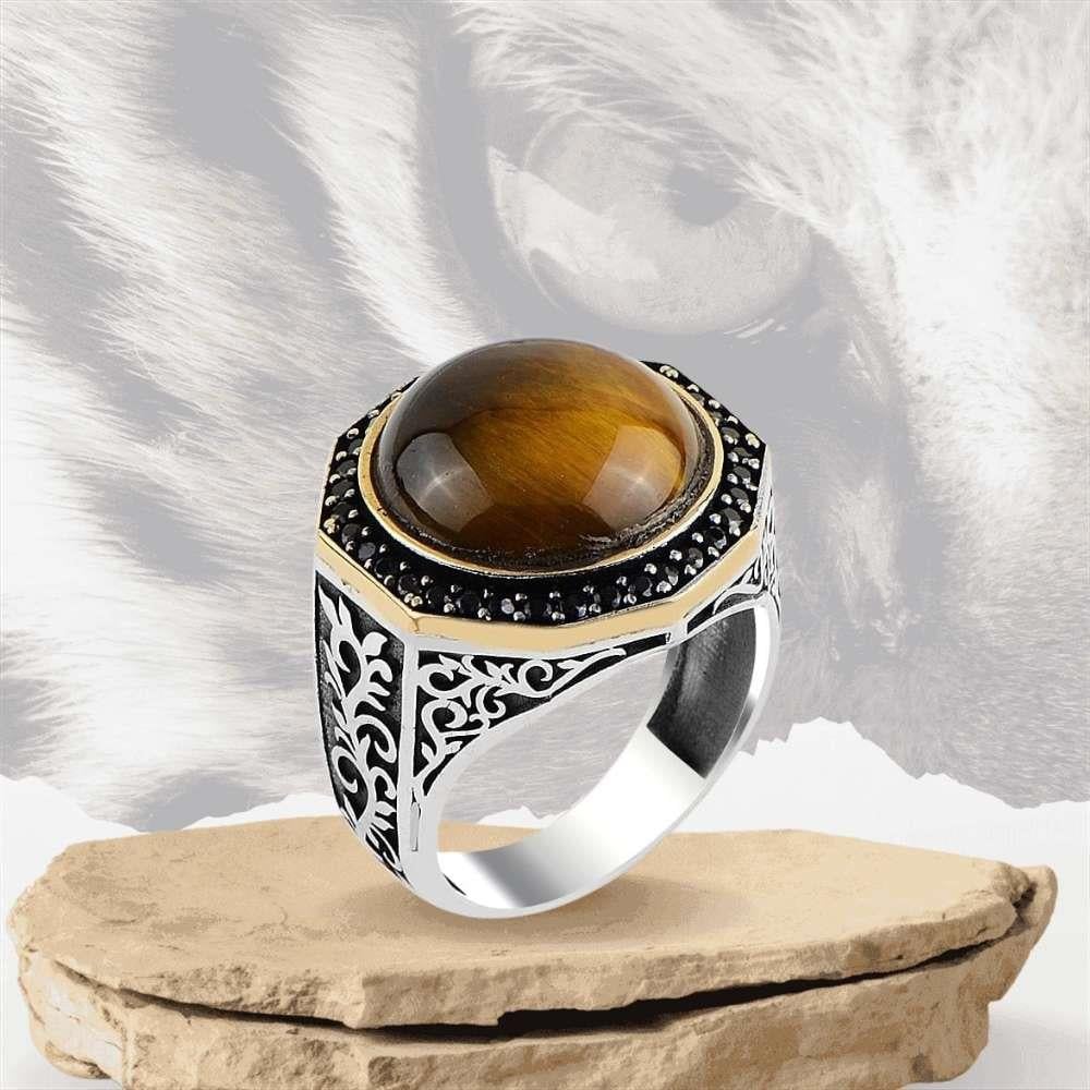 Kaplan Gözü Taşlı Gümüş Erkek YüzükKaplan Gözü Taşlı Yüzükler