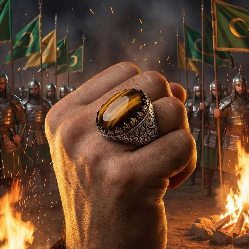 Kaplan Gözü Taşlı Osmanlı Desenli Gümüş YüzükKaplan Gözü Taşlı Yüzükler