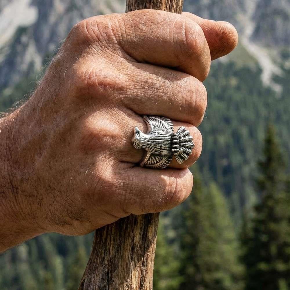 Kartal Model Altı Açık Gümüş YüzükKartal Yüzük