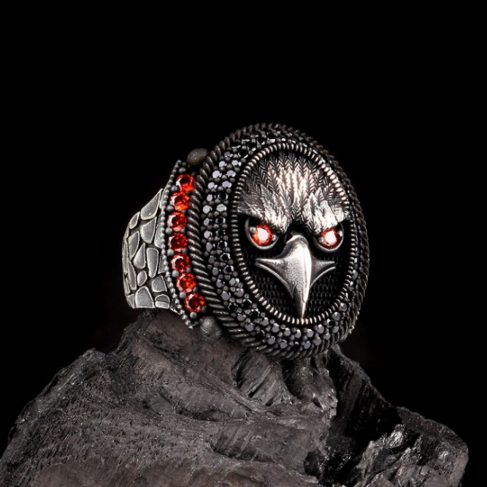 Kartal Model Kırmızı Mikro Zirkon Taşlı Gümüş Yüzük