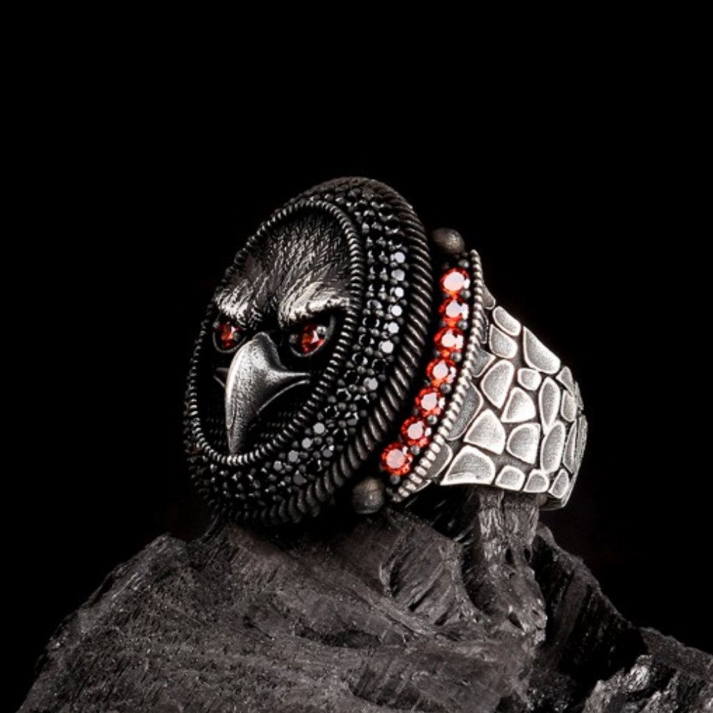 Kartal Model Kırmızı Mikro Zirkon Taşlı Gümüş Yüzük