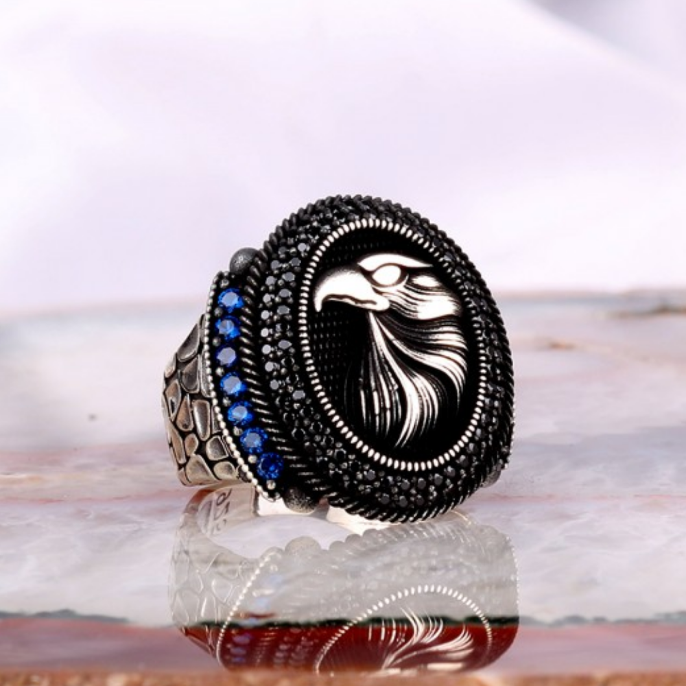 Kartal Model Mavi Zirkon Taşlı Gümüş Yüzük