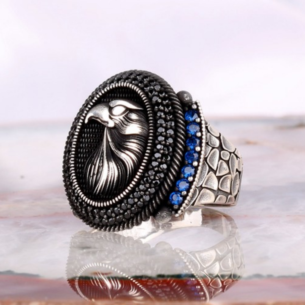 Kartal Model Mavi Zirkon Taşlı Gümüş Yüzük