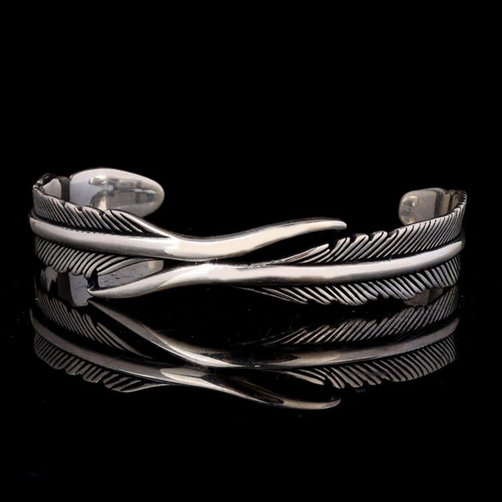 Kartal Tüyü Motifli Gümüş Kelepçe BileklikErkek Bileklik