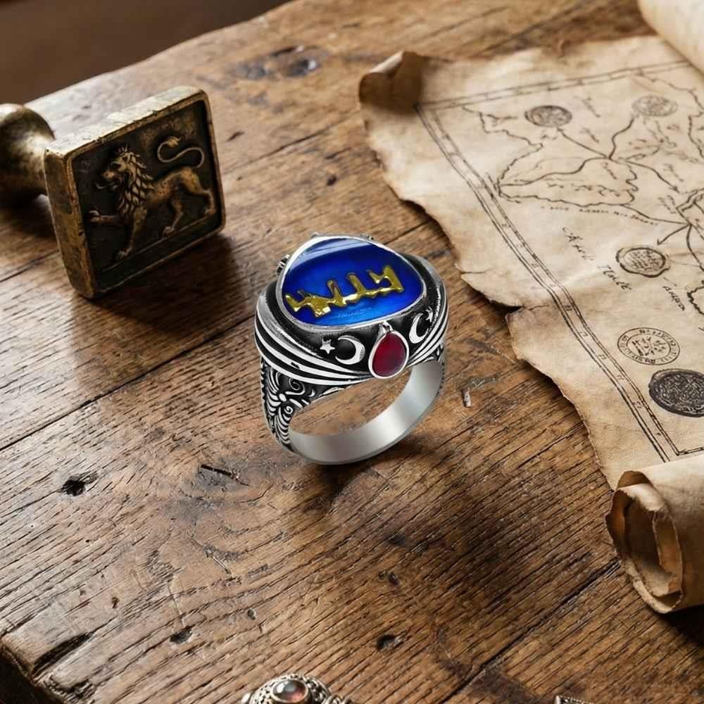 Kayı Boyu Armalı Mineli Padişah Kavuğu Modeli Gümüş Erkek YüzükKayi Ring