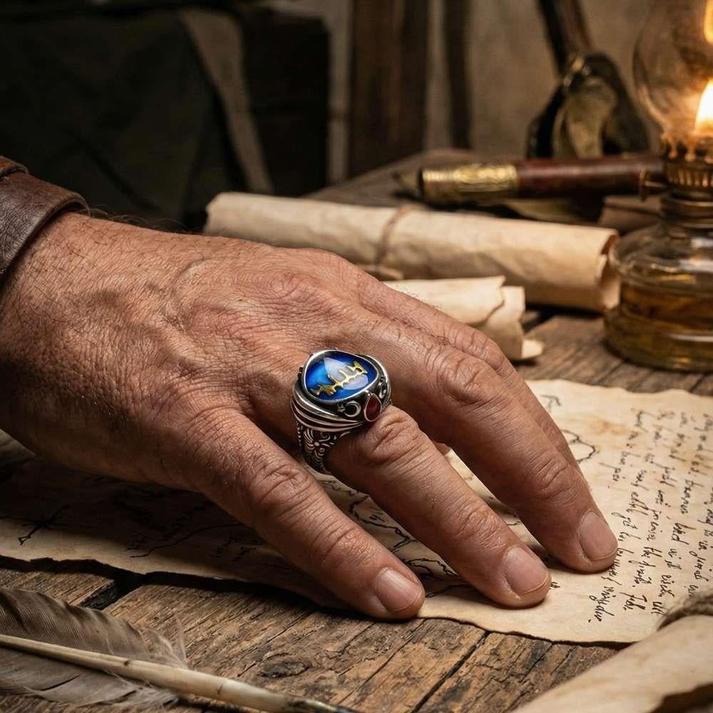 Kayı Boyu Armalı Mineli Padişah Kavuğu Modeli Gümüş Erkek YüzükKayi Ring