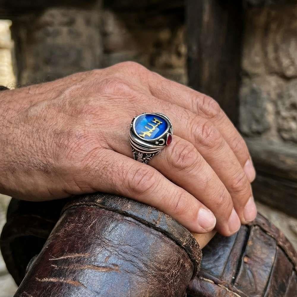 Kayı Boyu Armalı Mineli Padişah Kavuğu Modeli Gümüş Erkek YüzükKayi Ring