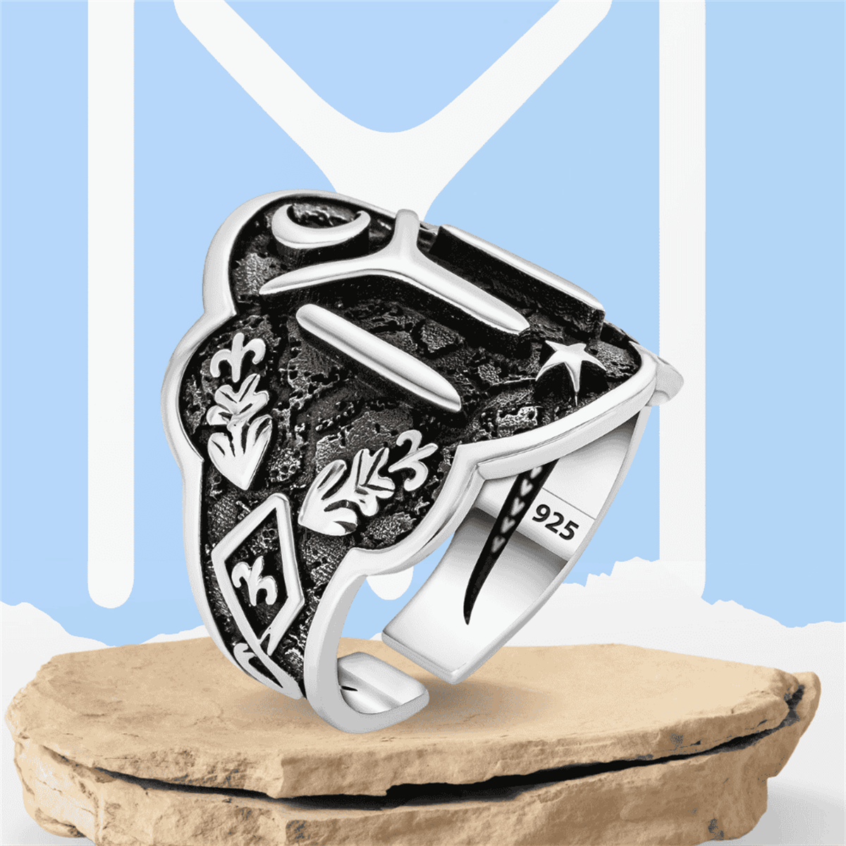 Kayi Moon Star Embroidered Silver Ring
