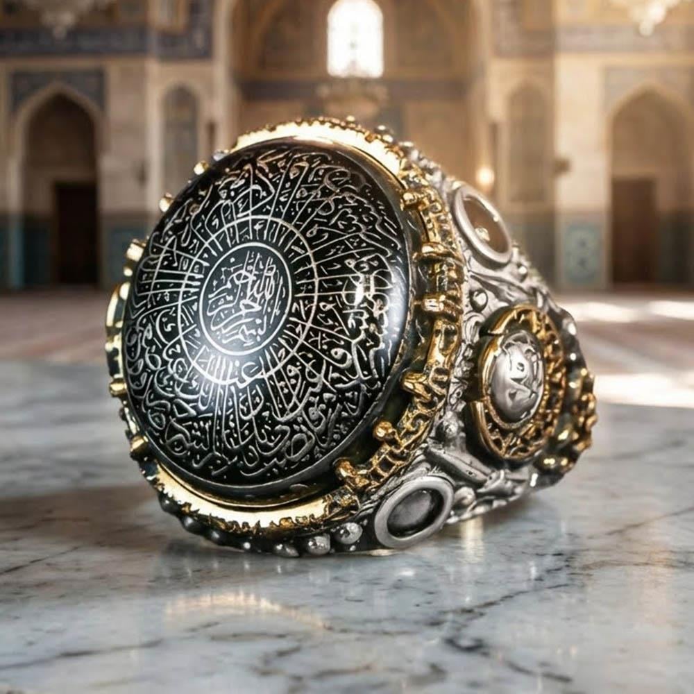 Kehribar Taş İçerisi İnşirah Suresi Gümüş Yüzükİslami Yüzükler