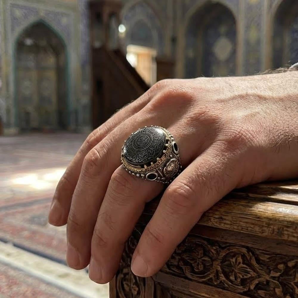 Kehribar Taş İçerisi İnşirah Suresi Gümüş Yüzükİslami Yüzükler