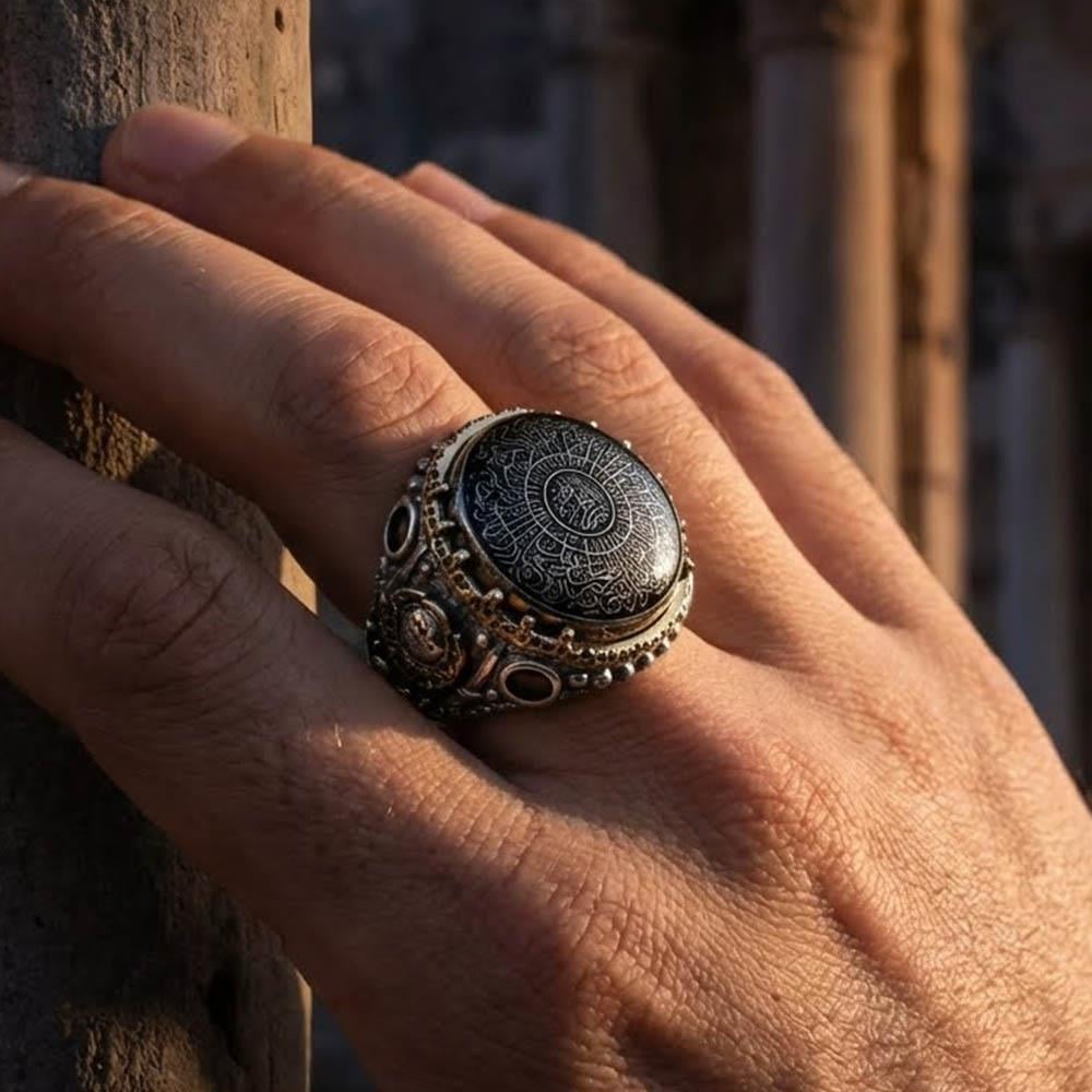 Kehribar Taş İçerisi İnşirah Suresi Gümüş Yüzükİslami Yüzükler