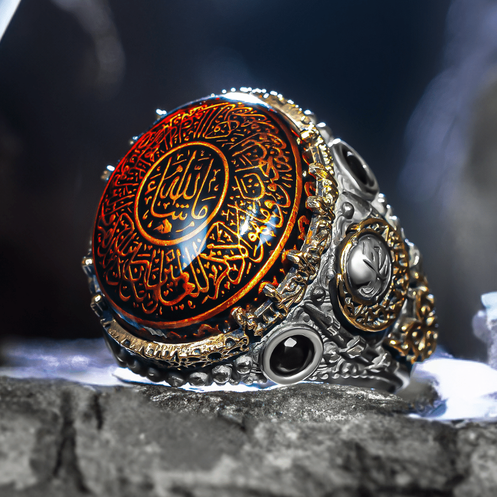 Kehribar Taş İçerisi Nazar Ayeti Gümüş Yüzük