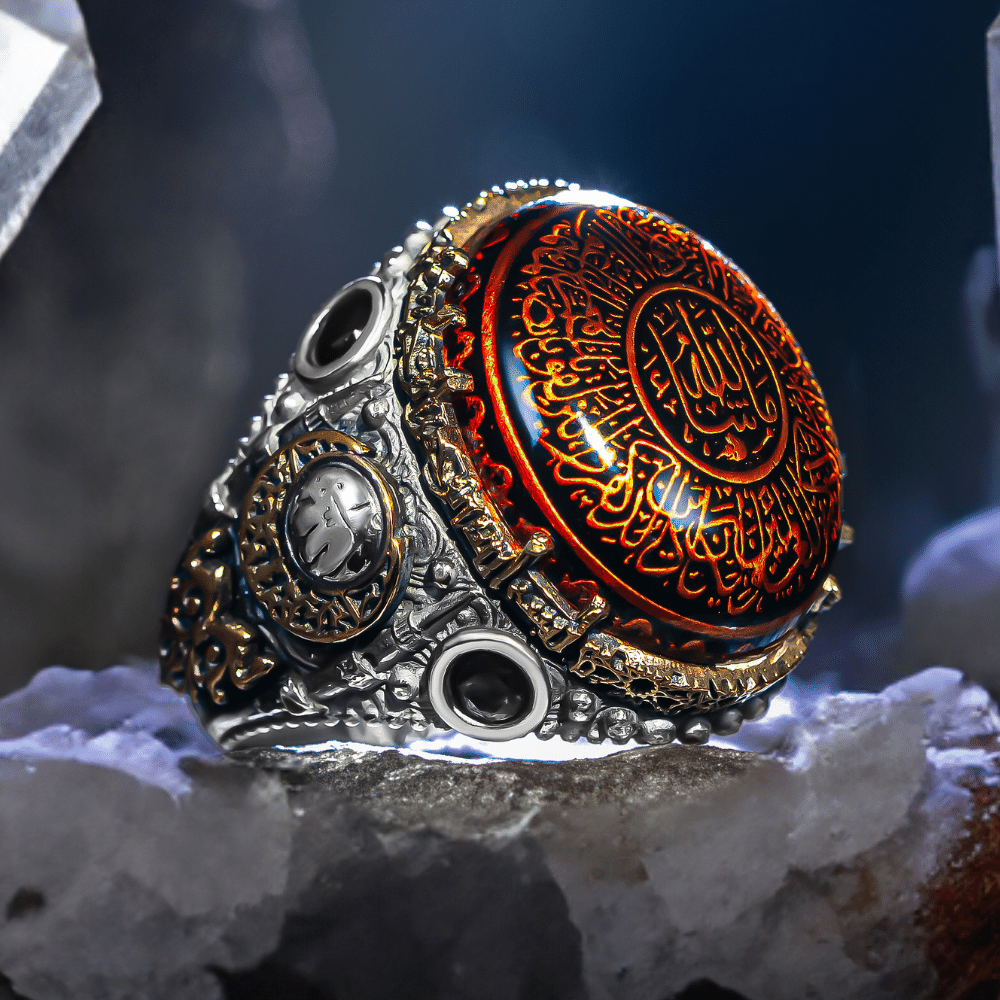 Kehribar Taş İçerisi Nazar Ayeti Gümüş Yüzük