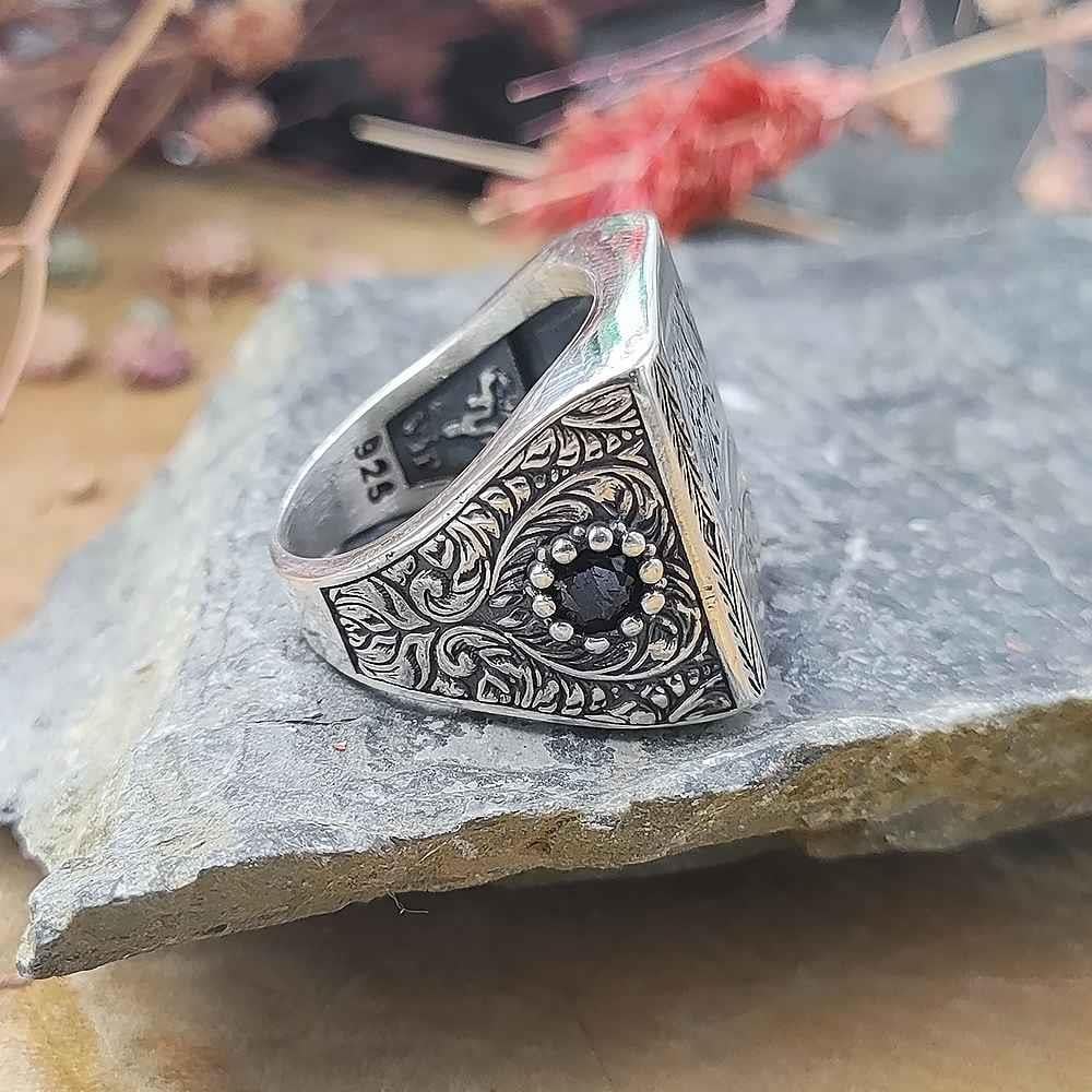 Kelime-i Tevhid Hasbiyallah İşlemeli Gümüş YüzükTawhid Ring