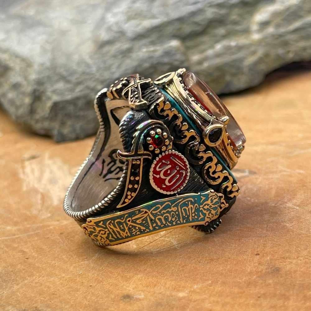 Kelime-i Tevhid İşlemeli Mührü Süleyman Gümüş YüzükSüleyman Mührü Yüzükler