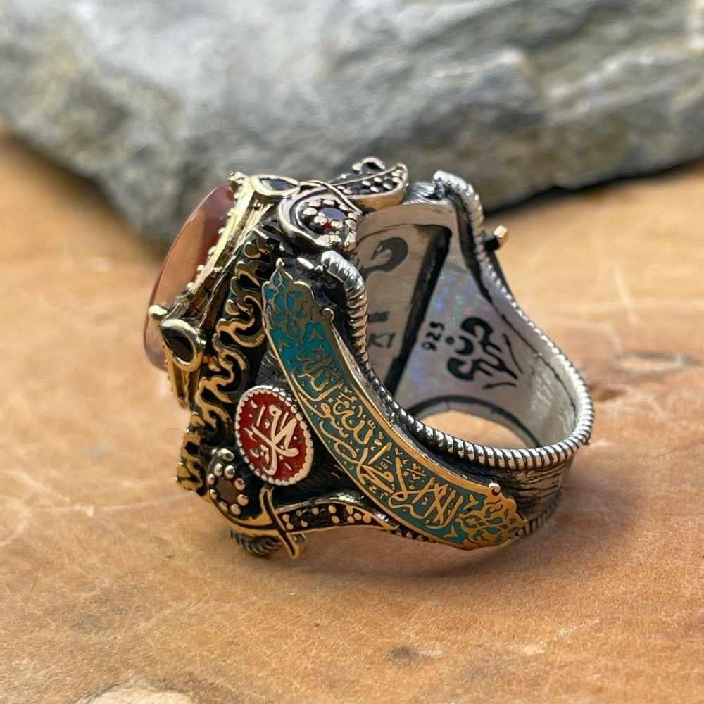 Kelime-i Tevhid İşlemeli Mührü Süleyman Gümüş YüzükSüleyman Mührü Yüzükler