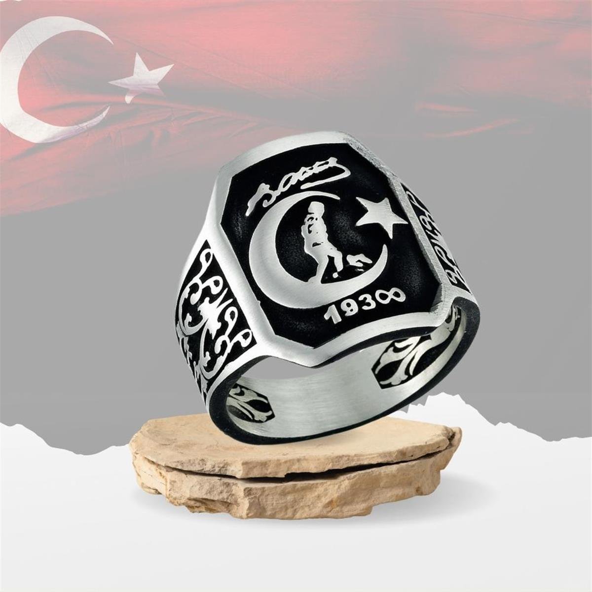 Kemal Atatürk İmzalı Ay Yıldız Gümüş Yüzük