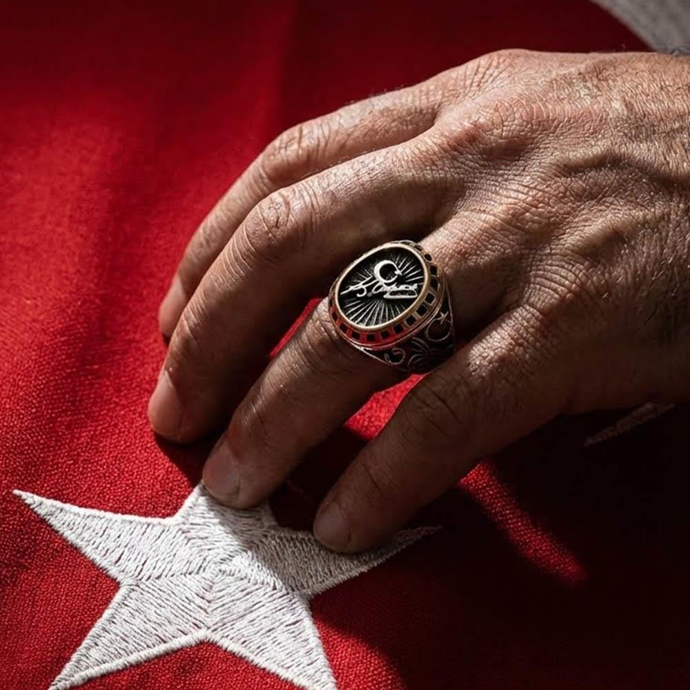 Kemal Atatürk İmzalı Tuğra Ve Vav Motifli Gümüş Erkek YüzükElif Vav Yüzük