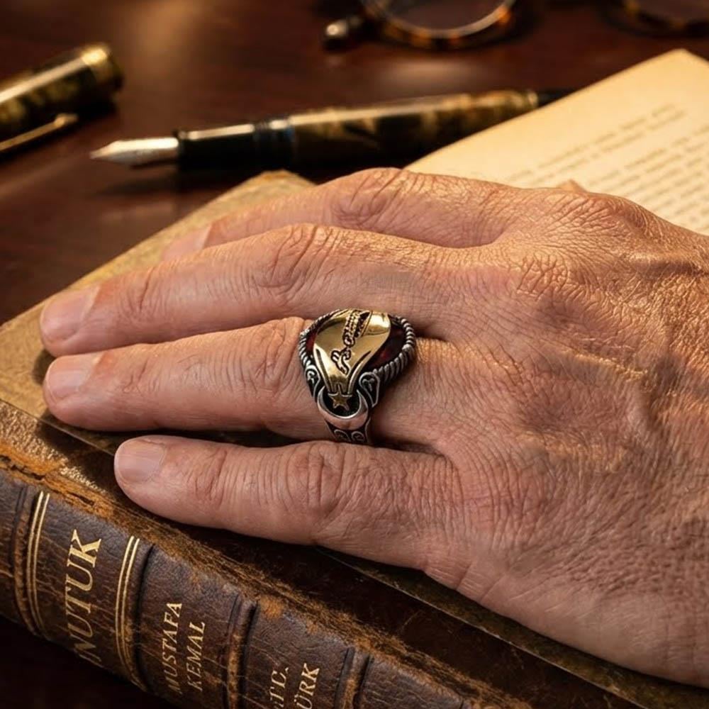 Kemal Atatürk İmzalı Zirkon Taş Gümüş Erkek YüzükAtatürk Yüzükleri