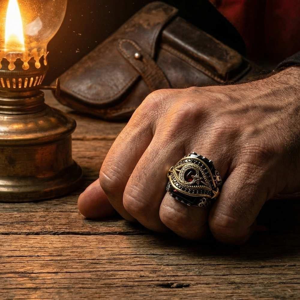 Kemerli Ay Yıldız Taşlı Gümüş YüzükAy Yıldız Yüzükler