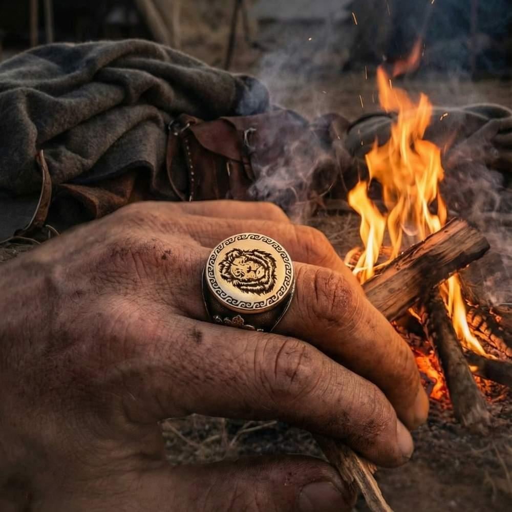 Kenar İşlemeli Aslan Figürlü Gümüş YüzükTaşsız Yüzükler