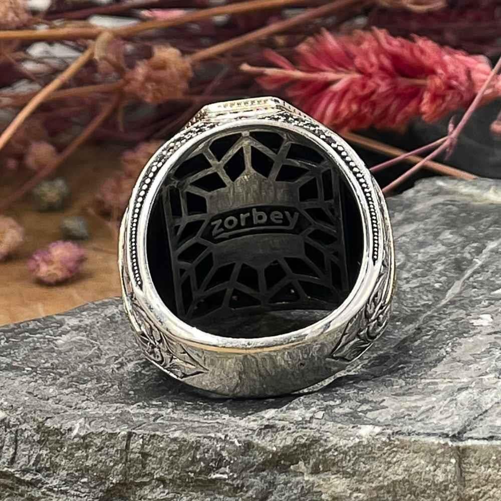 Kenarları Kalem İşlemeli Süleyman Mührü Gümüş YüzükSüleyman Mührü Yüzükler