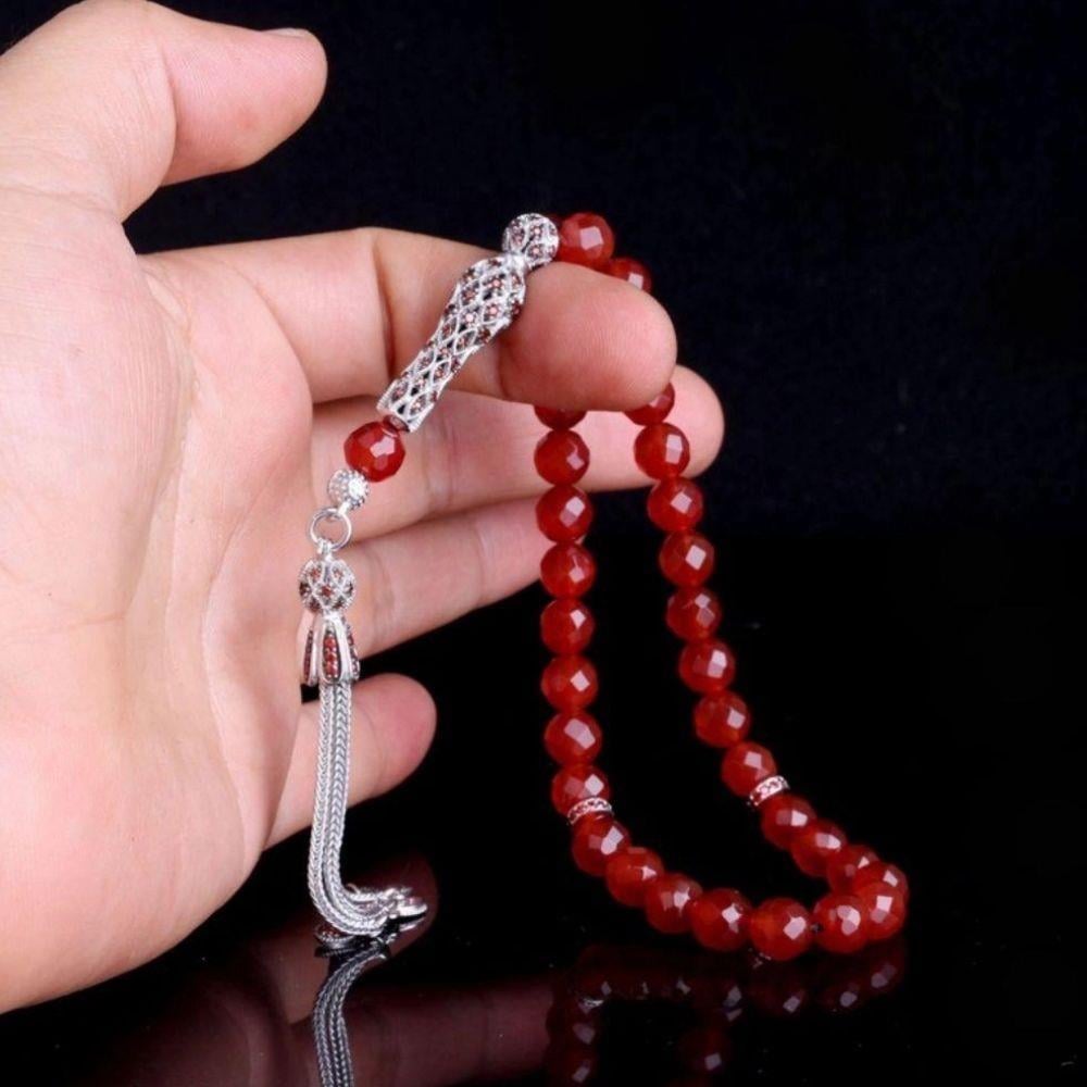 Kırmızı Akik Taşı Gümüş Yüzük & Tesbih Kombini