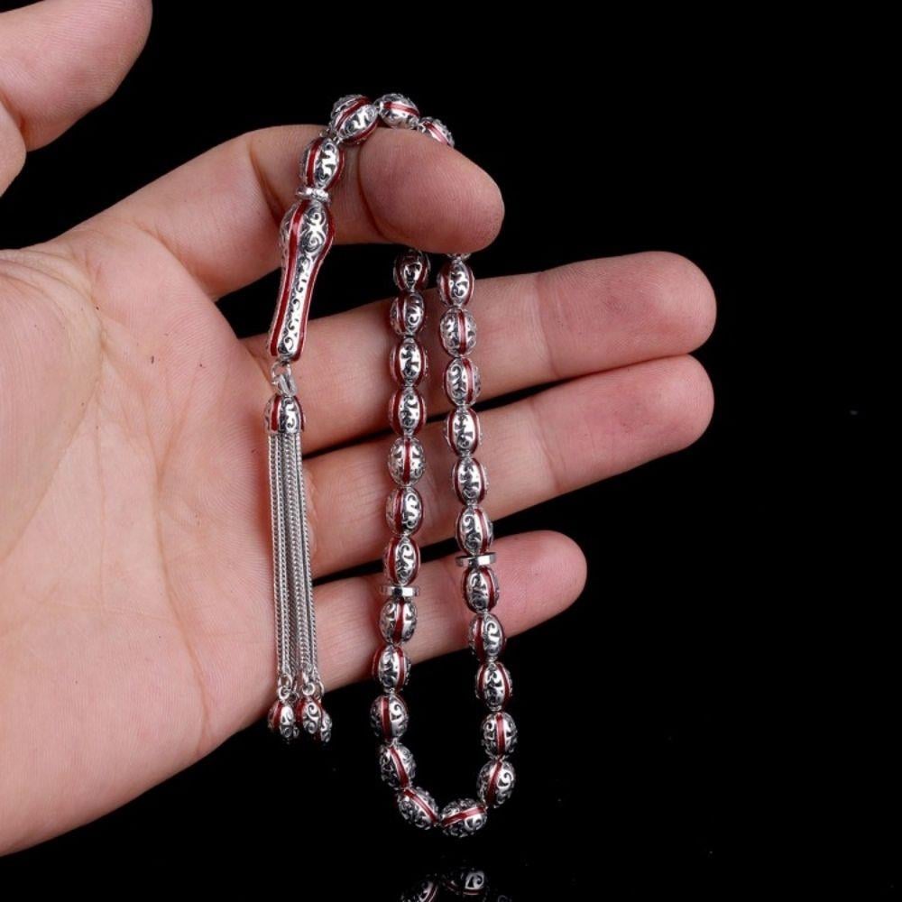 Kırmızı Mineli 925 Ayar Gümüş Tesbih