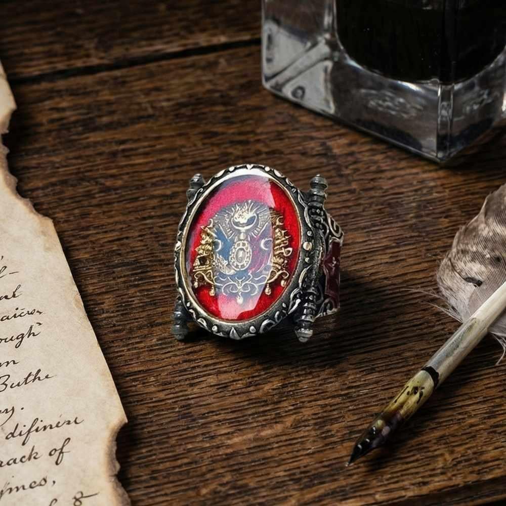 Kırmızı Payitaht Model Osmanlı Devlet Armalı Gümüş YüzükOsmanlı Yüzükleri