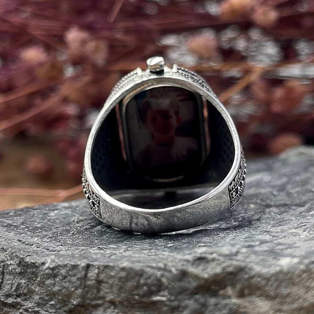 Kişiye Özel Çift Taraflı Fotoğraflı Gümüş YüzükDouble Sided Ring