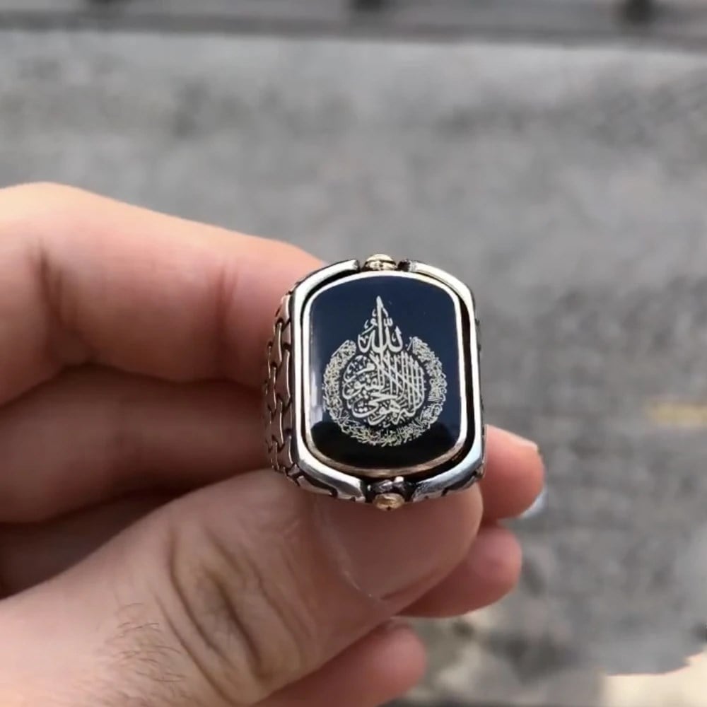 Kişiye Özel Çift Taraflı Resimli Kare Gümüş Yüzük