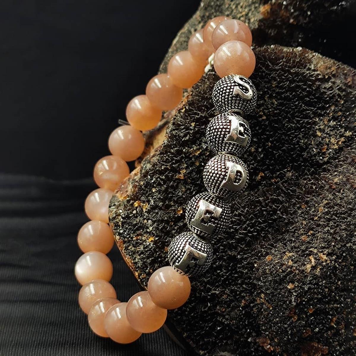 Kişiye Özel Gümüş Harfli Güneş Taşı Bileklik