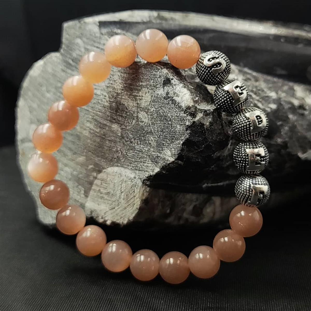 Kişiye Özel Gümüş Harfli Güneş Taşı Bileklik