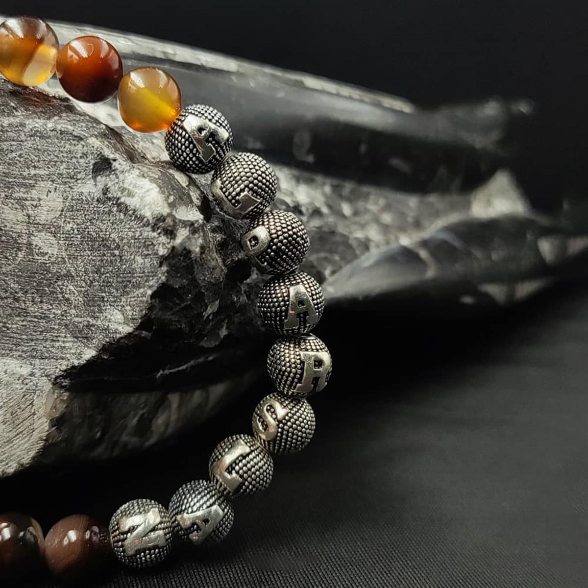 Kişiye Özel Gümüş Harfli Madagaskar Akik Taşı Bileklik