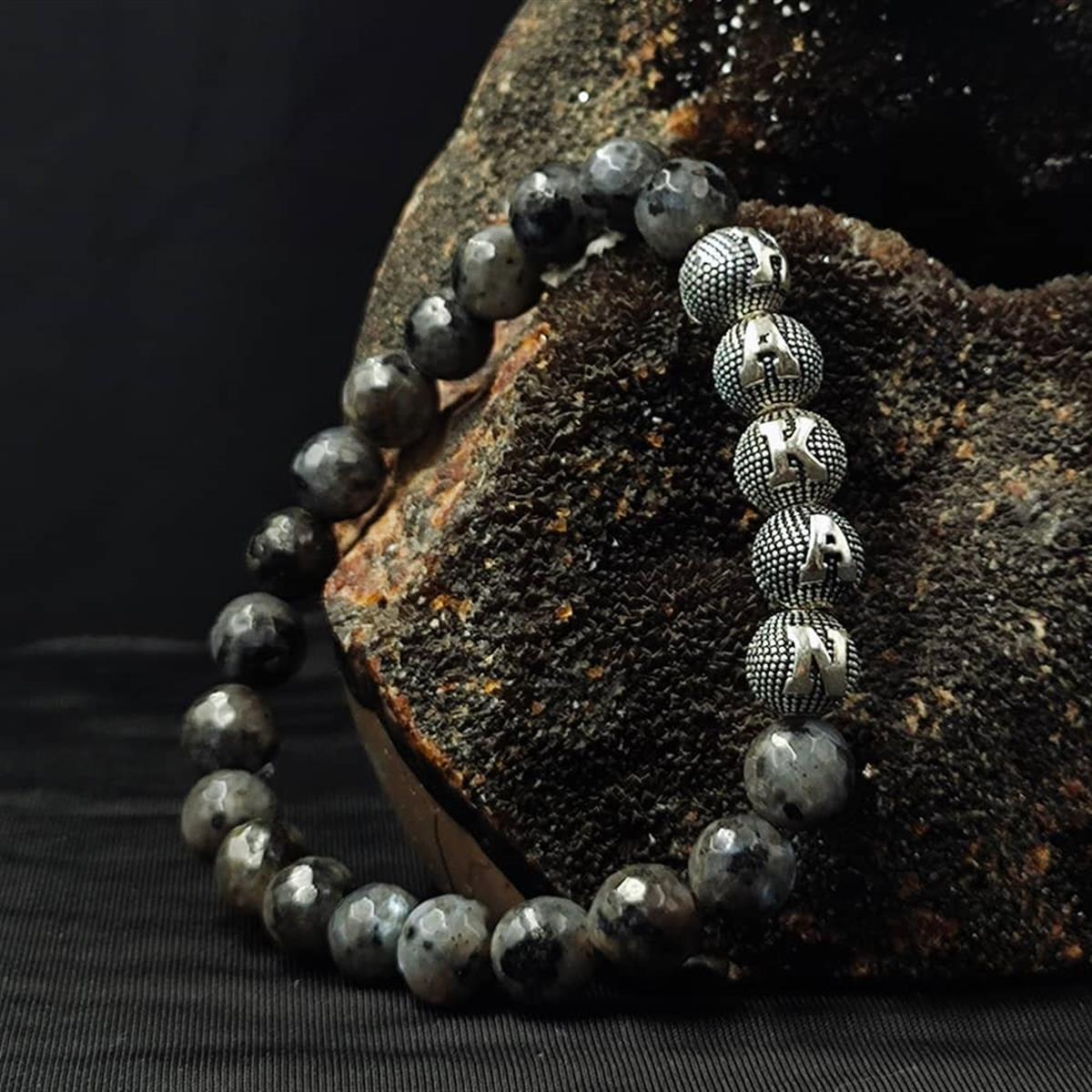 Kişiye Özel Gümüş Harfli Pektolit Taşı Bileklik