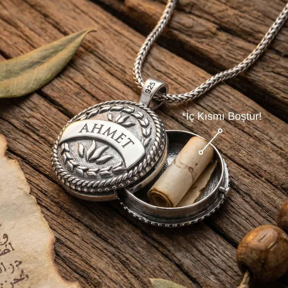 Kişiye Özel İsimli Muska Kabı Cevşen Gümüş KolyeMuskalık ve Cevşen Kolye