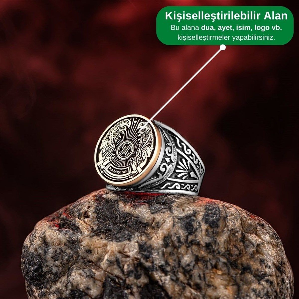 Kişiye Özel İşlemeli Payitaht Model Gümüş Erkek Yüzük
