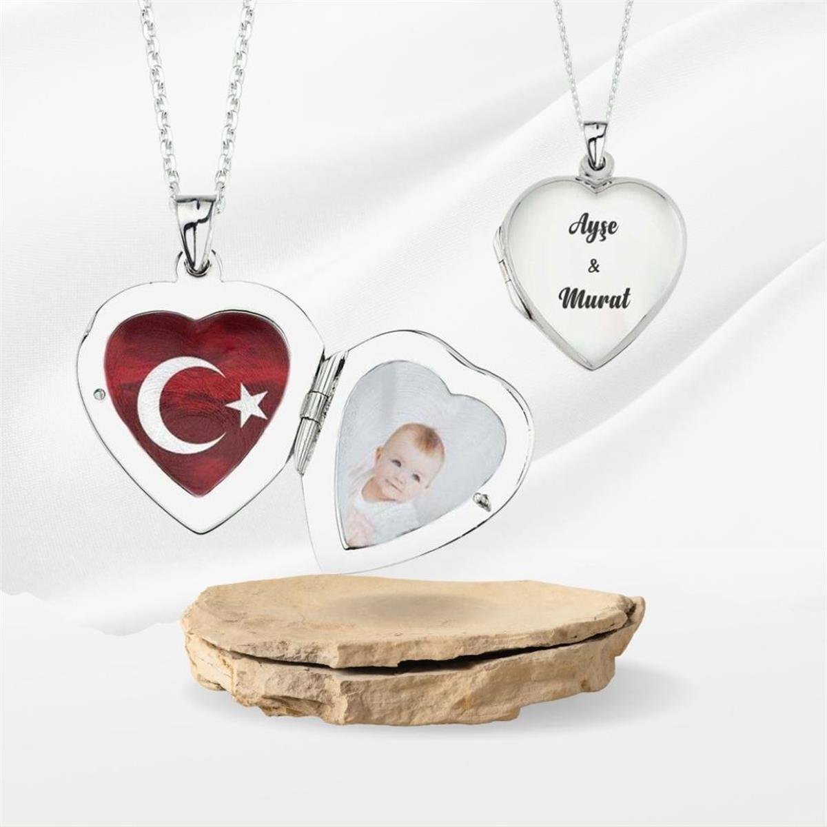 Kişiye Özel Kalp Madalyon Gümüş Kolye 