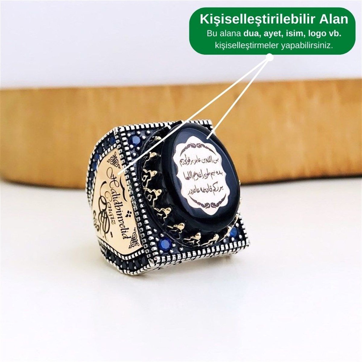 Kişiye Özel Kehribar Taş İçerisi İşlemeli Gümüş Yüzük