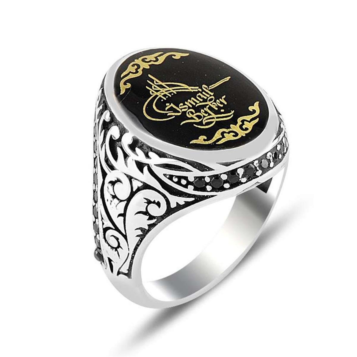 Kişiye Özel Osmanlı Tuğra İçerisi İsim Yazılı Gümüş Yüzük