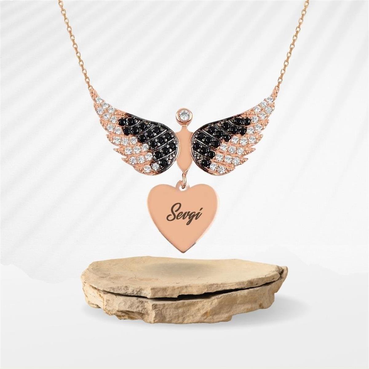 Kişiye Özel Taşlı Melek Kadın Gümüş Kolye