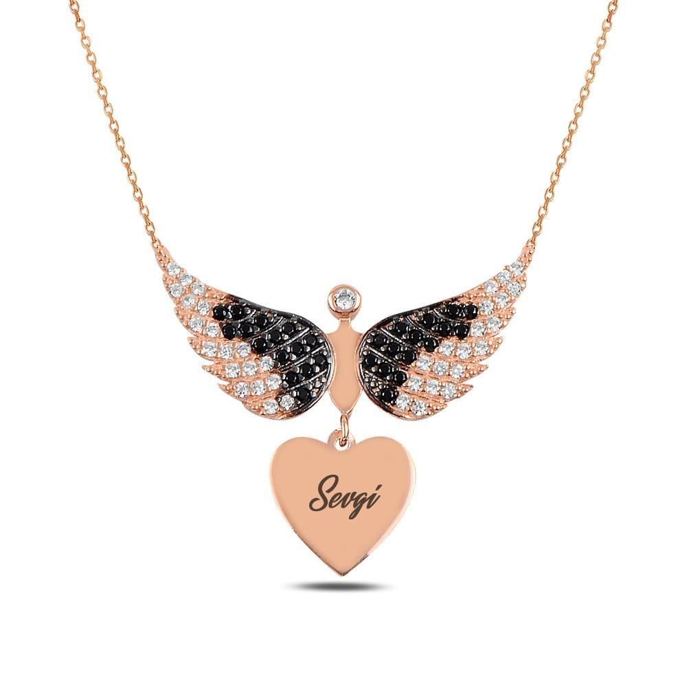 Kişiye Özel Taşlı Melek Kadın Gümüş Kolye