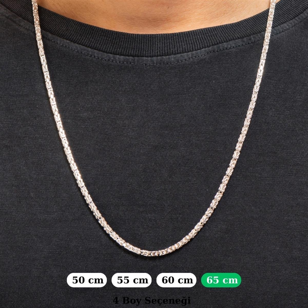 Kral Kare Beyaz Gümüş Kolye Zinciri 2.8mm