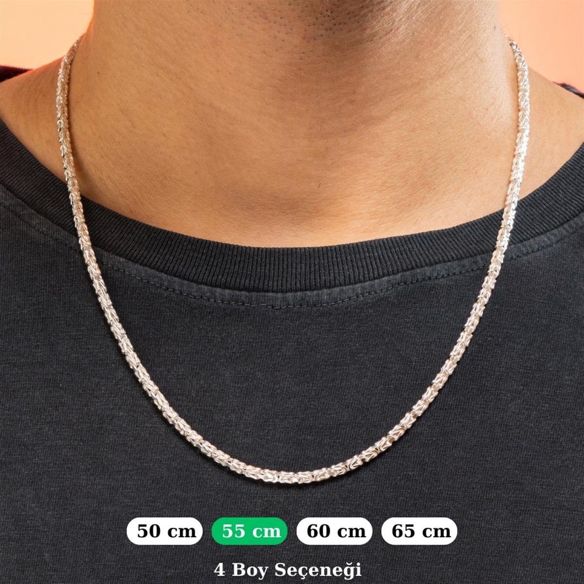 Kral Kare Beyaz Gümüş Kolye Zinciri 2.8mm