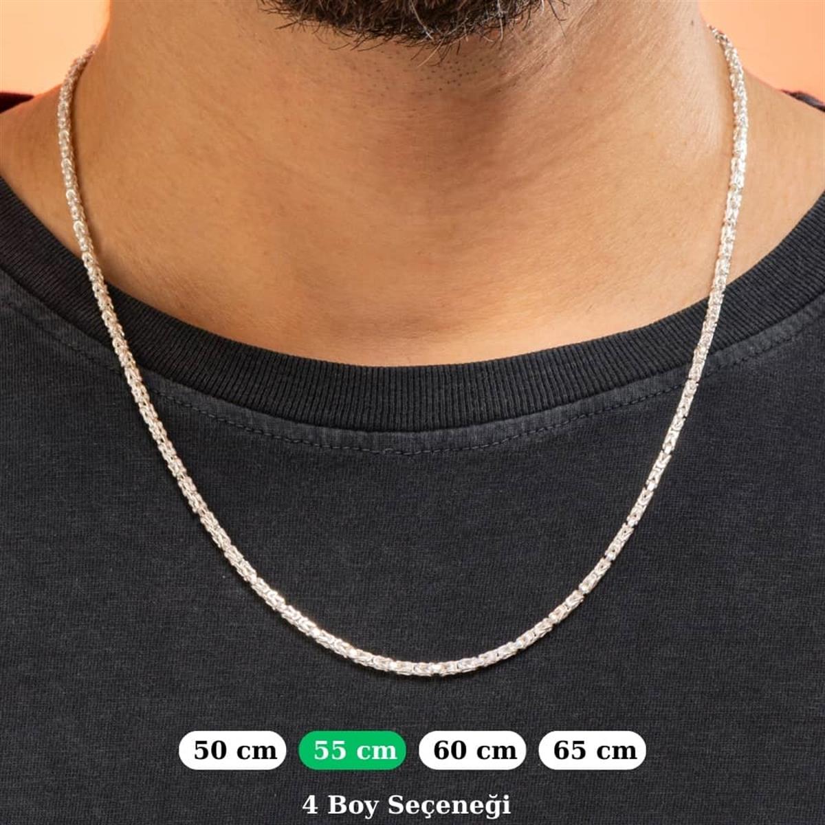 Kral Kare Beyaz Gümüş Kolye Zinciri 2mm