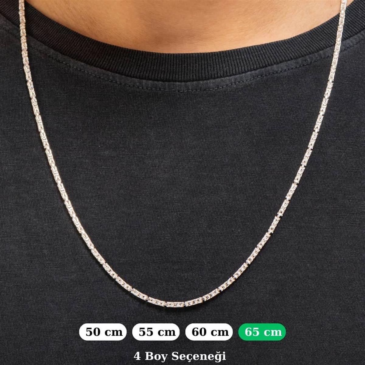 Kral Kare Beyaz Gümüş Kolye Zinciri 2mm
