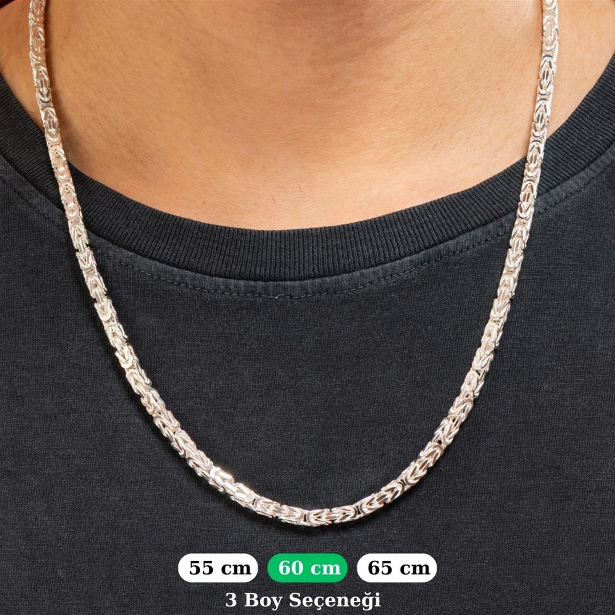 Kral Kare Beyaz Gümüş Kolye Zinciri 4.5mm