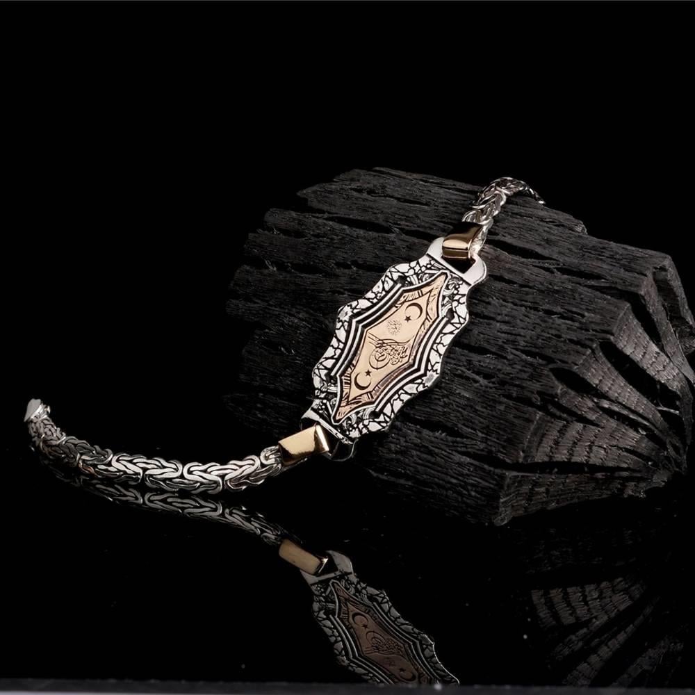 Kral Zincirli Osmanlı Tuğrası Gümüş BileklikErkek Bileklik