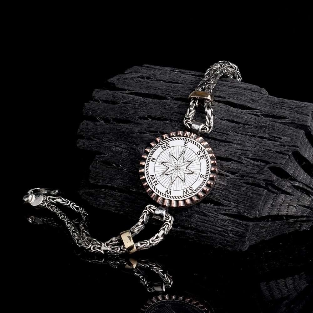 Kral Zincirli Pusula Gümüş BileklikErkek Bileklik